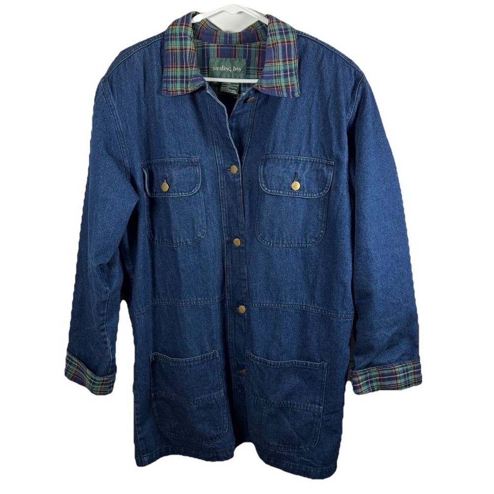 Vintage Sterling Bay Denim Chore Coat Flannel Lined Barn Jacket Men M Hong Kong